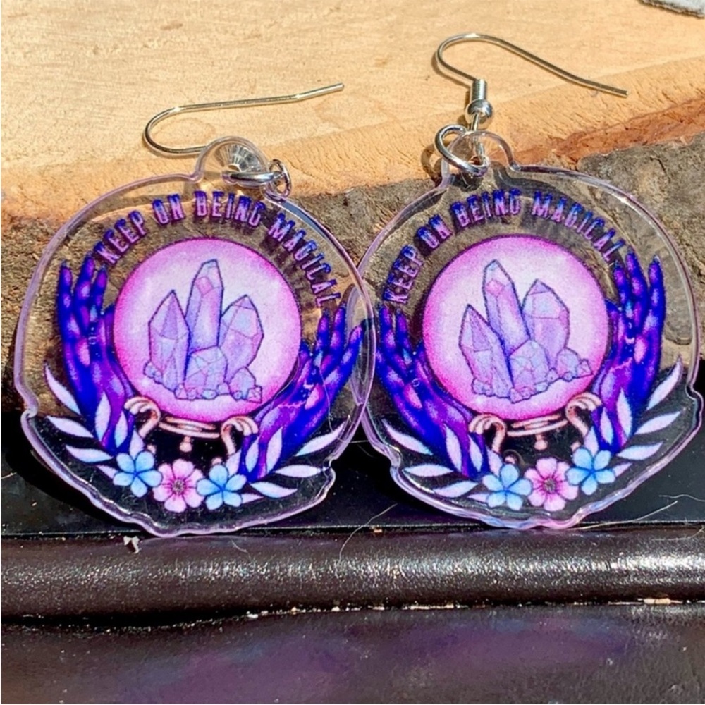 Mythical Crystal Energy Mystical Floral Magical Grunge Dark Purple Pink Earrings